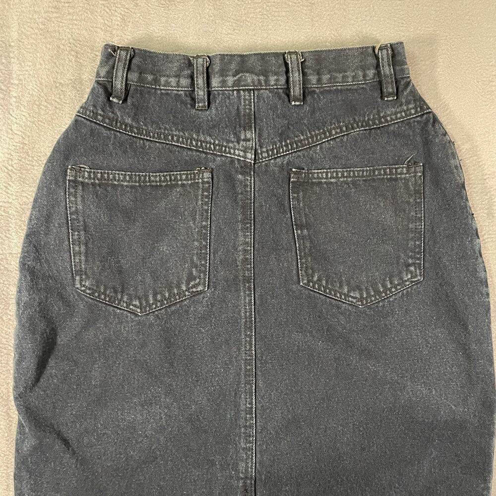 Y2K Baccini Dark Blue Denim Midi Skirt Straight Pencil Button Back Size 5/6 - Picture 11 of 11